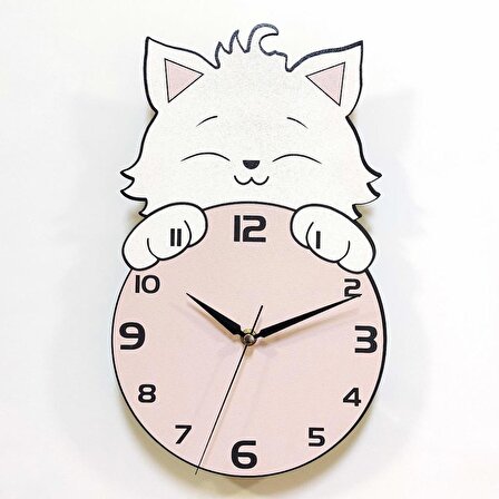 CajuArt Saat Arkasından Bakan Sevimli Kedi Çocuk Odası Duvar Saati