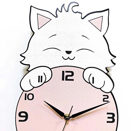 CajuArt Saat Arkasından Bakan Sevimli Kedi Çocuk Odası Duvar Saati