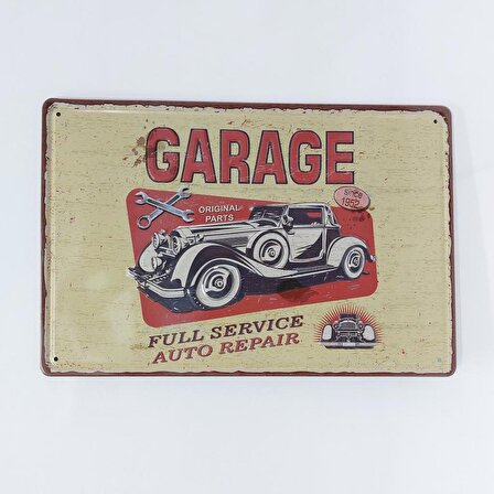 CajuArt Garage Eski Araba Tamir Temalı 20x30 cm Metal Plaka Tablo