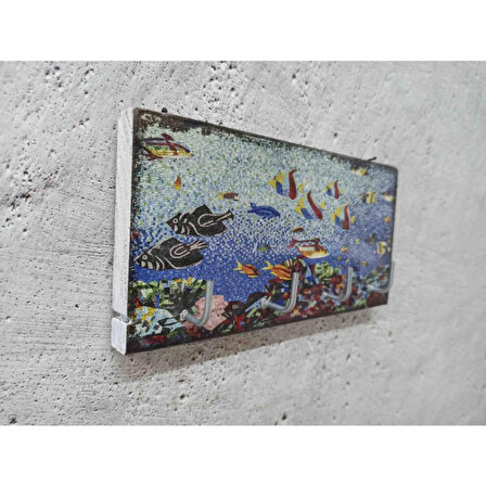 Dekoratif Ahşap Anahtarlık Askılık Mozaik Akvaryum Balık
