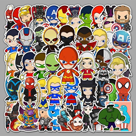 50 Adet Tekrarsız Anime Kahraman Kalite Pvc Sticker 03