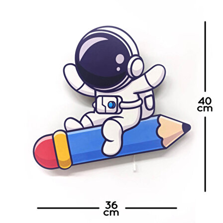 Kalem Astronot Ahşap Led Işıklı Çocuk Odası Duvar Tablosu