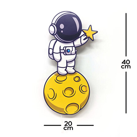 Ay Astronot Ahşap Işıklı Çocuk Odası Duvar Tablosu Dekor