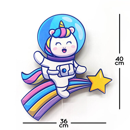 Unicorn Astronot Ahşap Işıklı Çocuk Odası Duvar Tablosu