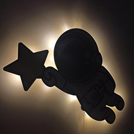 Yıldız Astronot Ahşap Işıklı Çocuk Odası Duvar Tablosu