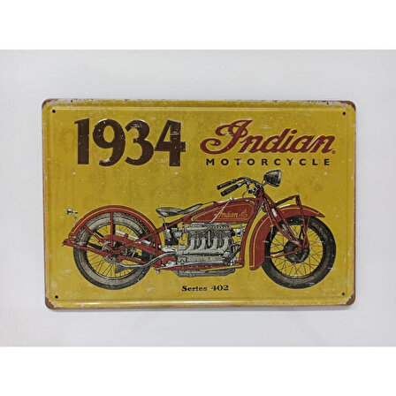 1934 Sarı Indian Motosiklet Retro Metal Plaka 20x30 Cm
