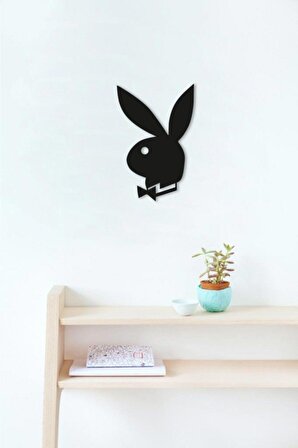 Dekoratif Playboy Tavşan Figürü 30 Cm Ahşap Tablo Dekor