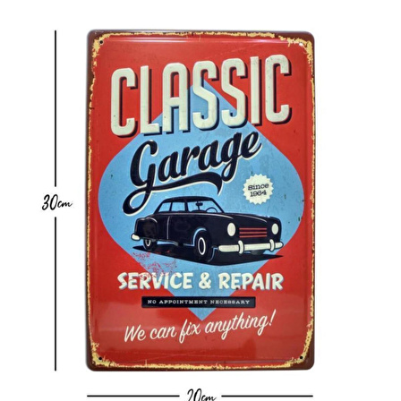 Classic Garage Temalı 20x30 Cm Metal Plaka Metal Tablo