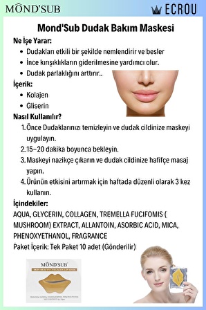 Mondsub Skin Beauty Kolajen Dudak Maskesi 8g x 10 Adet