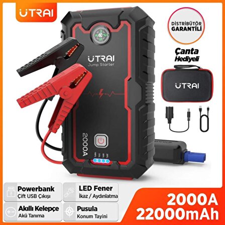 UTRAI Jstar One 22000mAh 2000A Jump Starter Taşınabilir Akü Takviye Cihazı ( Çanta + Pusula + Powerbank + Led Lamba)