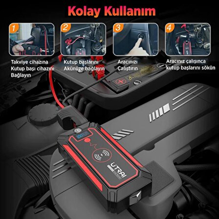 UTRAI Jstar 4 24000 mAh 2500A Jump Starter Taşınabilir Akü Takviye Cihazı ( Kablosuz Şarj + Pusula + Çanta + Led lamba + Powerbank )