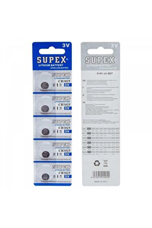Supex CR1025 3V Lityum 5 li Paket Pil