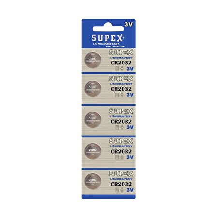 Supex CR2032 cR 2032 Lityum Düğme Pil 5'li Paket