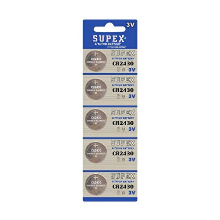 Supex CR2430 3V Lityum Düğme Pil 5'li Paket