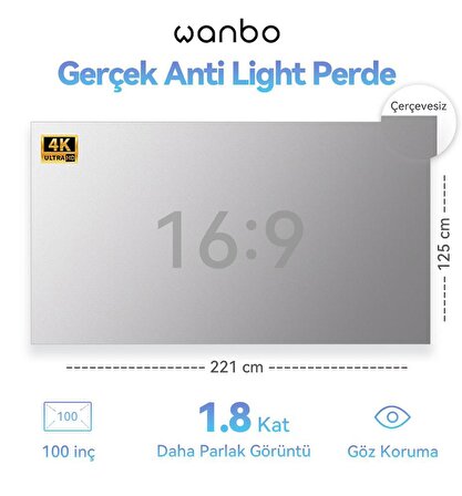 Wanbo 100 inç Anti-Light Projeksiyon Perdesi 221x125 cm