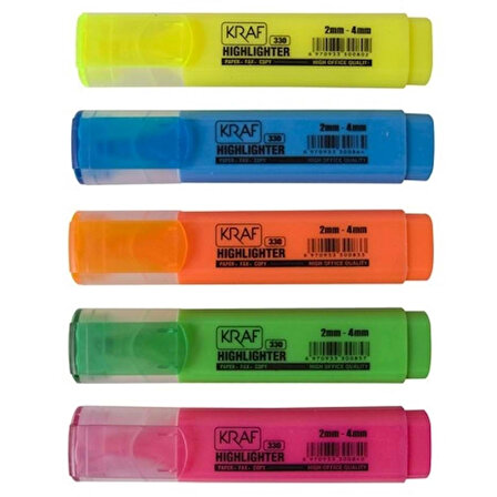 Kraf 330 Karışık Renkli 5'li Fosforlu İşaretleme Kalemi