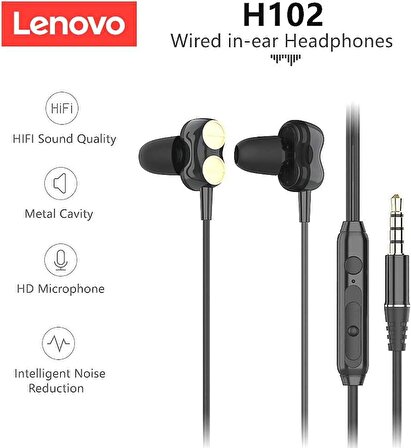 Lenovo H102 Wired Earphones Kulaklık siyah