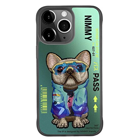 iPhone 14 Pro Dog Series Köpek Nakış işlemeli Detaylı Uyumlu Kılıf Yeşil