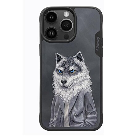 iPhone 14 Pro Wolf Serisi Kurt Nakış işlemeli Detaylı Kılıf Füme