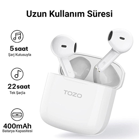 Tozo A3 DSP Gürültü Engelleme Bluetooth 5.3 TWS Kablosuz Kulaklık Beyaz