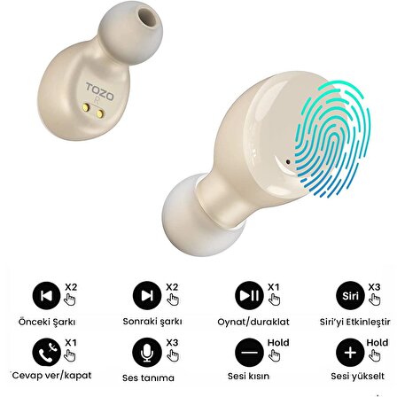 Tozo T6S IPX8 Su Geçirmez ENC Gürültü Engelleme Bluetooth 5.3 TWS Kablosuz Kulaklık Şampanya