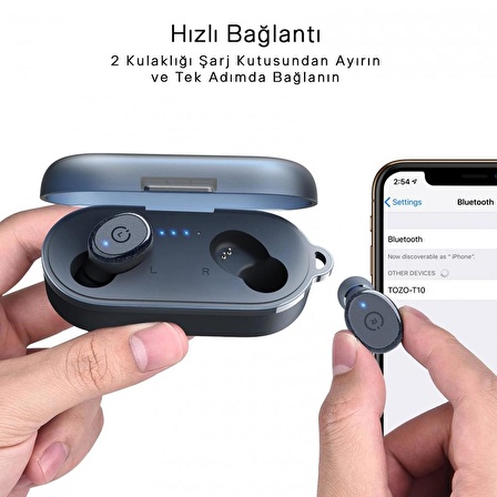 Tozo T10S IPX8 Su Geçirmez ENC Gürültü Engelleme Bluetooth 5.3 TWS Kablosuz Kulaklık Mavi