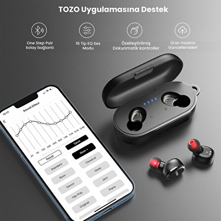 Tozo T10S IPX8 Su Geçirmez ENC Gürültü Engelleme Bluetooth 5.3 TWS Kablosuz Kulaklık Siyah