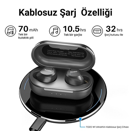 Tozo NC9 Pro ANC ve ENC Gürültü Engelleme Bluetooth 5.3 Kablosuz TWS Kulaklık Siyah