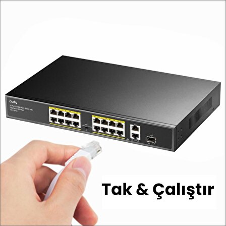 Cudy FS1018PS1 16 Port 10/100Mbps 200W PoE+,2 Gigabit Uplink Portlu, SFP VLAN CCTV SFP Switch