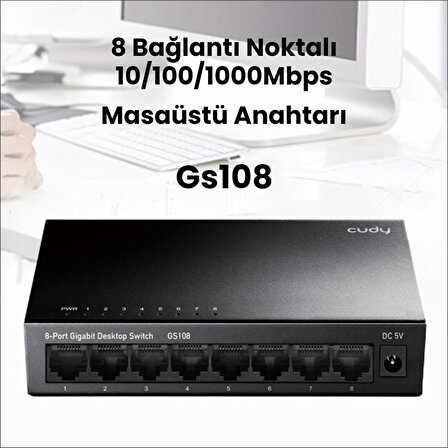 Cudy GS108 10/100/1000Mbps 16K MAC 8 Port Gigabit Metal Switch