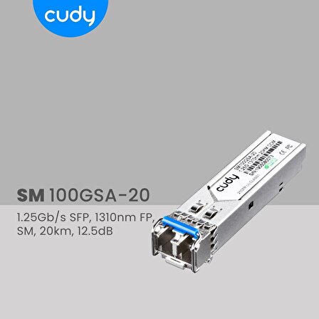 Cudy SM100GSA-20 1,25Gb/sn,1310nm FP, SM, 20km,12,5dB Endüstriyel SFP Modül Metal Switch