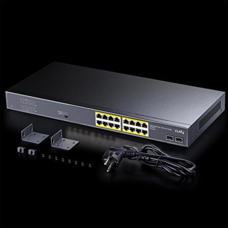 Cudy GS1020PS2 16 Port Gigabit 200W 250m PoE+, Gigabit SFP, CCTV, VLAN Metal Switch