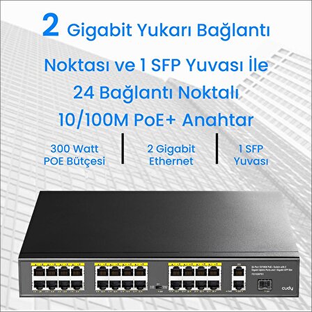 Cudy FS1026PS1 300W PoE+ 24 Port 10/100Mbps+ 2 Port 10/100/1000Mbps Gigabit+1 Port SFP Switch