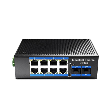 Cudy IG1008S2P 8 Port Gigabit 240W PoE+,2SFP, 2km Çoklu,80km Tekli Mod IP40 Metal Endüstriyel Switch