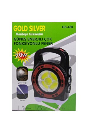 Gold Silver Gs-480 20w Güneş Enerjili Çok Fonksiyonlu Fener