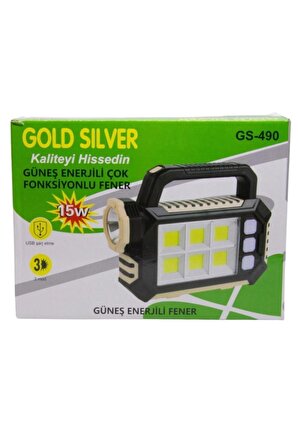 Gold Silver Gs-490 15w Güneş Enerjili Çok Fonksiyonlu Fener