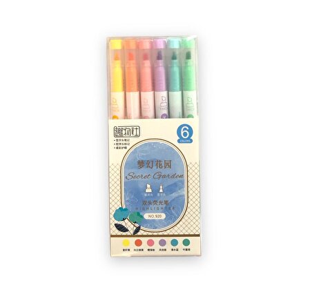 Secret Garden Çift Uçlu Fosforlu İşaretleme Kalemi 6 Renk