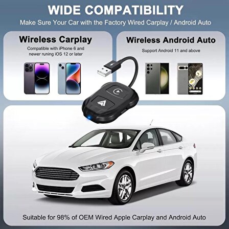Araç İçi Android ve Apple Cihazlar İçin Kablosuz Car Play Adaptörü Wireless Carplay Çevirici
