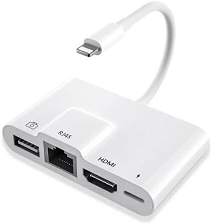 Apple iPad ve iPhone İçin Lightning 3 in1 Hdmi Rj45 Ethernet Ve Otg Dönüştürücü Digital AV Adaptörü