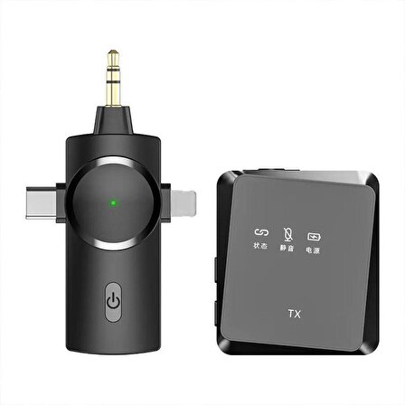 3 in 1 Wireless Type-C Lightning 3.5 mm Aux Kablosuz Yaka Mikrofonu iPhone PC Android iOS Uyumlu