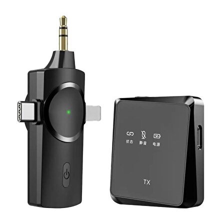 3 in 1 Wireless Type-C Lightning 3.5 mm Aux Kablosuz Yaka Mikrofonu iPhone PC Android iOS Uyumlu