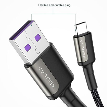 KUULAA 2M 5A Flash Şarj USB-Type C Huawei P20,P30 Mate 20 pro 20 lite Supercharge Hızlı Şarj Kablosu