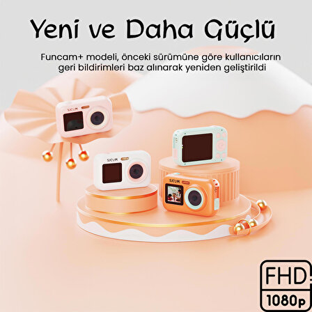 SJCAM FunCam+ Dual Screen H.264 Çocuklar için Fotoğraf Makinesi FullHD 1080p 44MP 2.4” + 1.3" Çift Ekran 650mAh Pembe