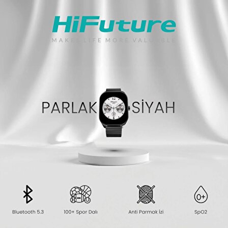 HiFuture APEX AMOLED Bluetooth 5.3 IP68 100+ Spor Modu 350mAh Anti-Parmak İzi Always On Display Ekran Paslanmaz Çelik Akıllı Saat 52mm Som Gümüş