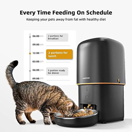 Haustier PF02 Akıllı Kedi Köpek Otomatik Mama Kabı , Tuya App-Wifi Uzaktan Kontrol, 4Lt hazne, Metal Kase ,Siyah