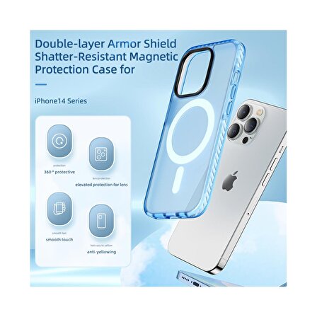 Rock iPhone 14 Pro Shield Serisi MagSafe Anti Shock Kılıf Mavi