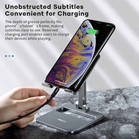Rock Taşınabilir Katlanabilir 360 Dönebilen Metal Telefon ve Tablet Standı - Uzay Grisi