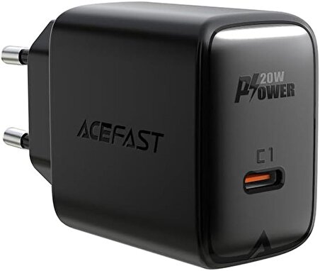 ACEFAST Duvar Şarj Cihazı PD3.0 20W Type- C Çıkışlı Şarj Başlığı Fast Charge Wall Charger USB C Çıkışlı Şarj Kafa (1xUSB-C) EU Siyah Renk A1