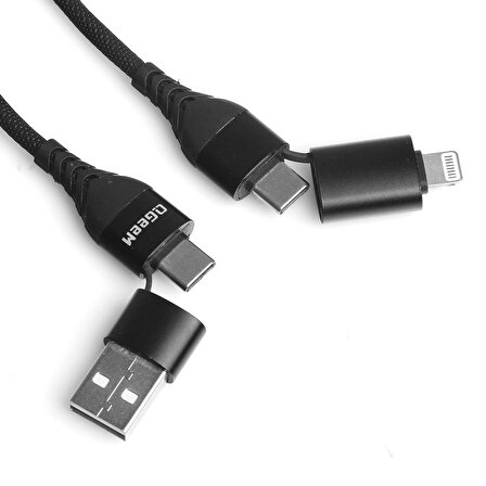 Qgeem QG-CC0029 USB 4 in 1 Lighting to USB A Type C Çok foknsiyonlu Hızlı Şarj Destekli Kablo