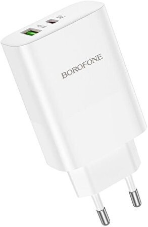 Borofone Şarj Kafa 65W USB-C PD ve 22.5W USB-A iPhone 15 Serisi Uyumlu Şarj Başlık Seyahat ve Duvar Şarj Cihazı Type-C Girişli Tüm Cihazlara Uyumludur BN10